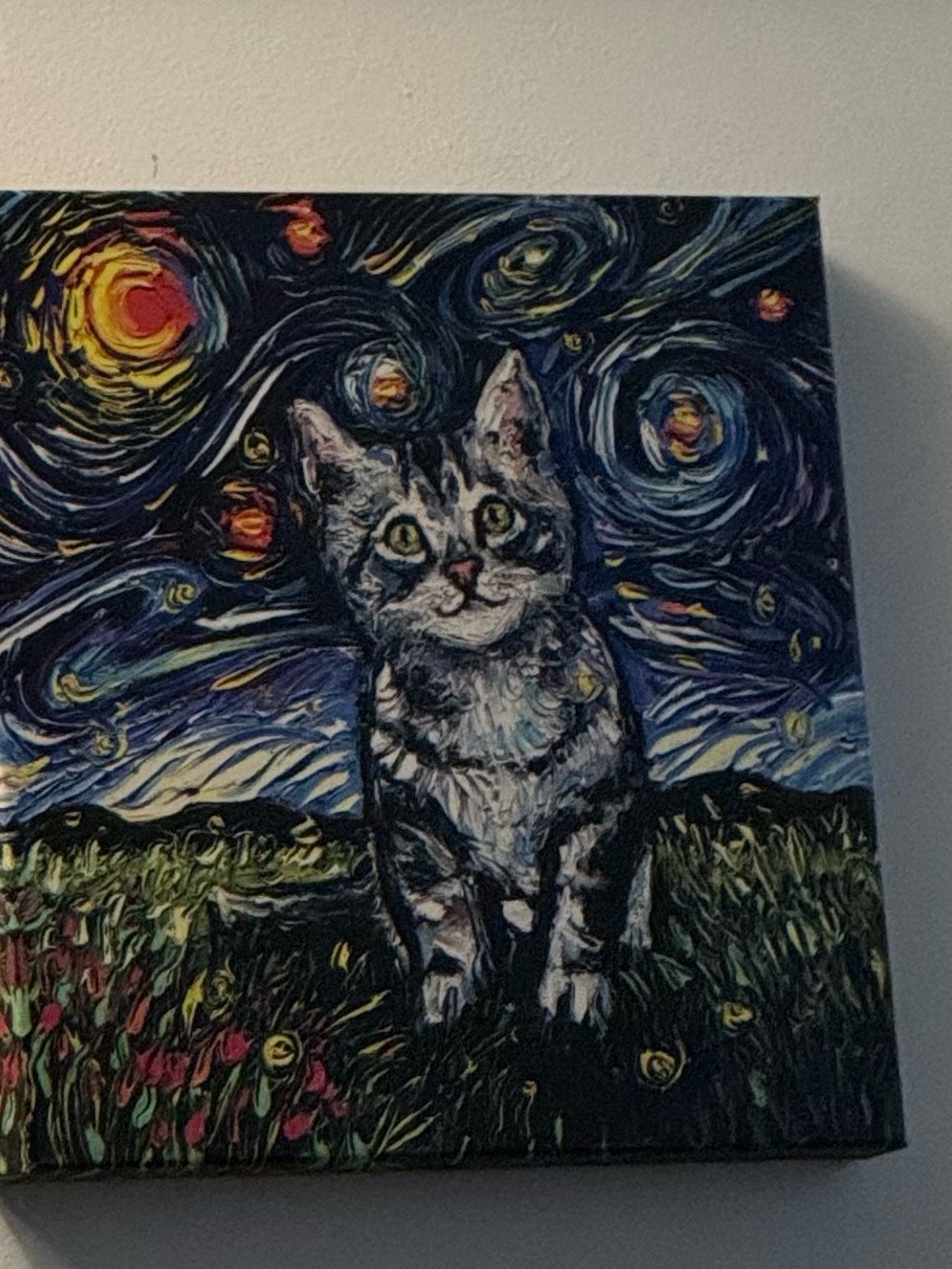 Starry Night Cat Canvas Wall Art - Multicolor